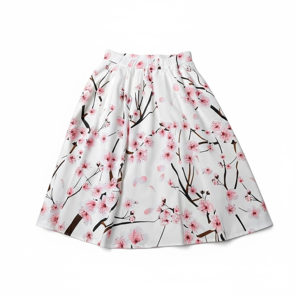 Floral A-Line Skirt in White and Pink